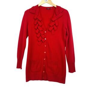 MAGASCHONI Womens Red Cashmere Long Cardigan Sweater Sz S Bows Christmas Holiday